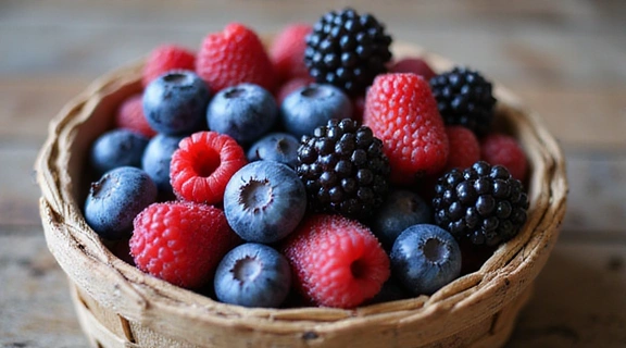 Cesto di frutti di bosco freschi e colorati