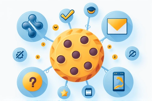 Illustrazione di un biscotto digitale con icone di personalizzazione e analisi